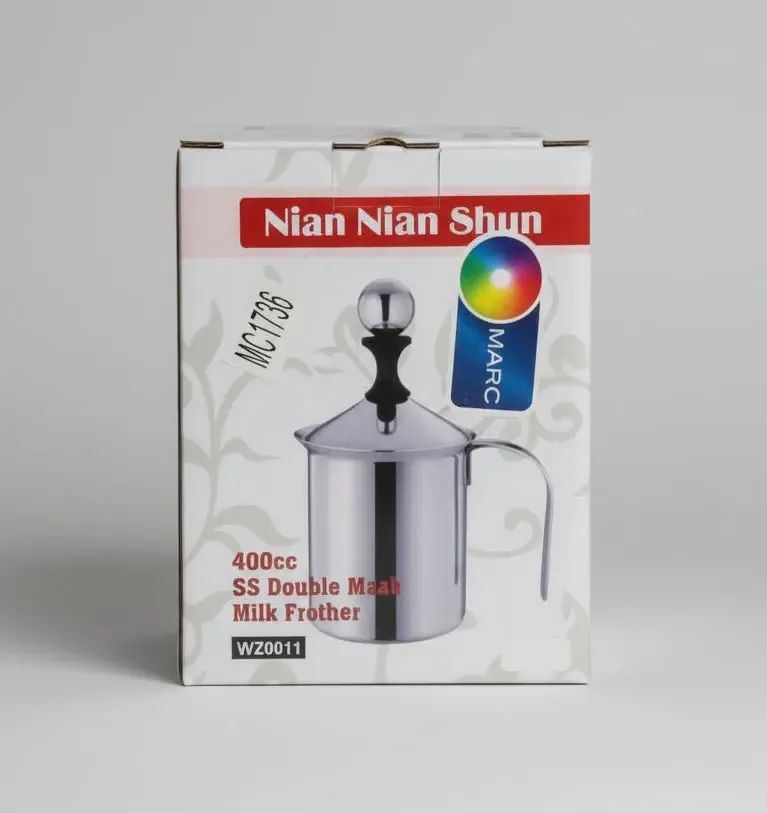 Nian Nian Shun SS Double Mesh Milk Frother – 400ml Manual Stainless Steel
