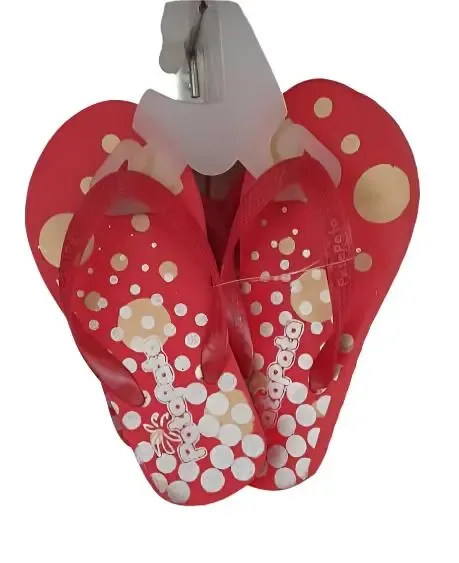 Patapata Red Rubber Flipflops with Playful Prints For Kids