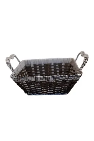 Rectangular Wicker Basket with Handles (Chocolate & White)