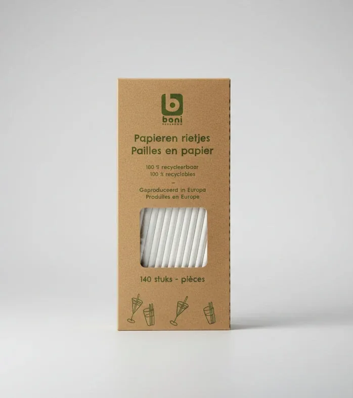 Boni Selection White Paper Straws – 140 Biodegradable Pieces