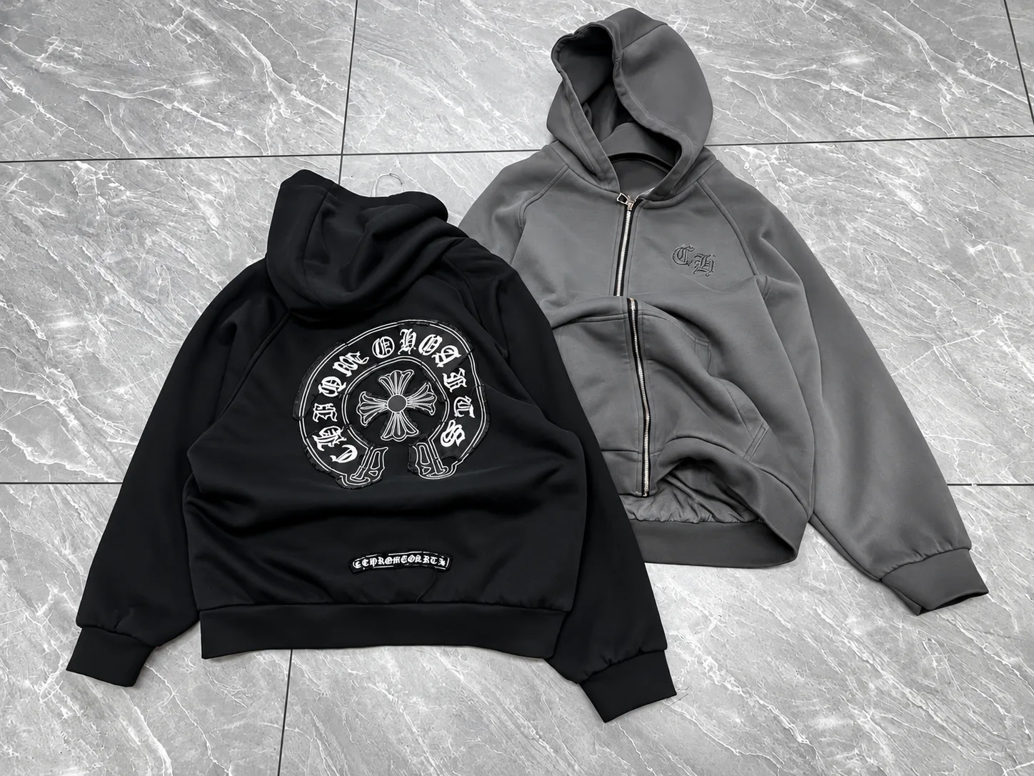 Chrome Hearts Style Gothic Cross Zip-Up Hoodie