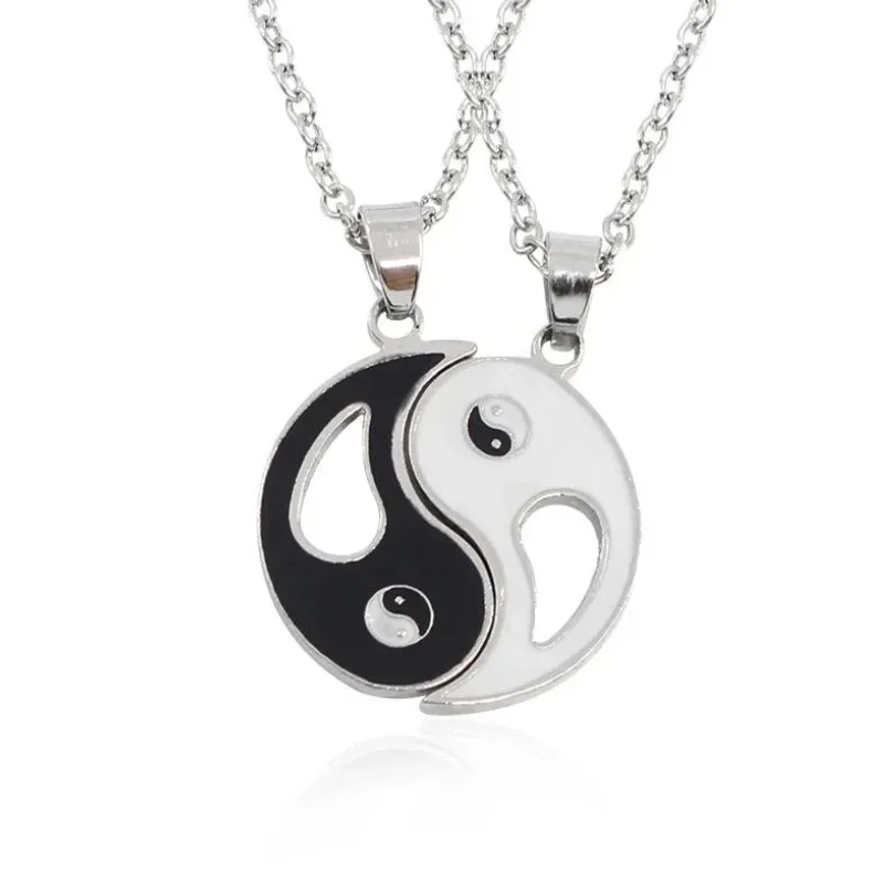 Yin Yang Couple Matching Pendant Necklace Set