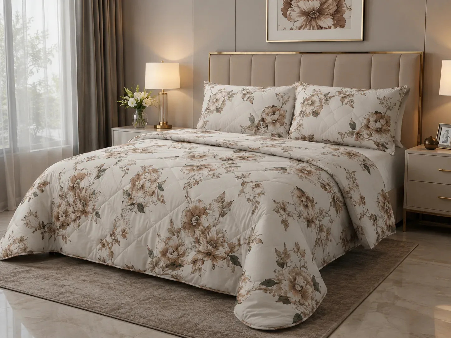Elegant Floral Bedcover Set – 180cm × 2m