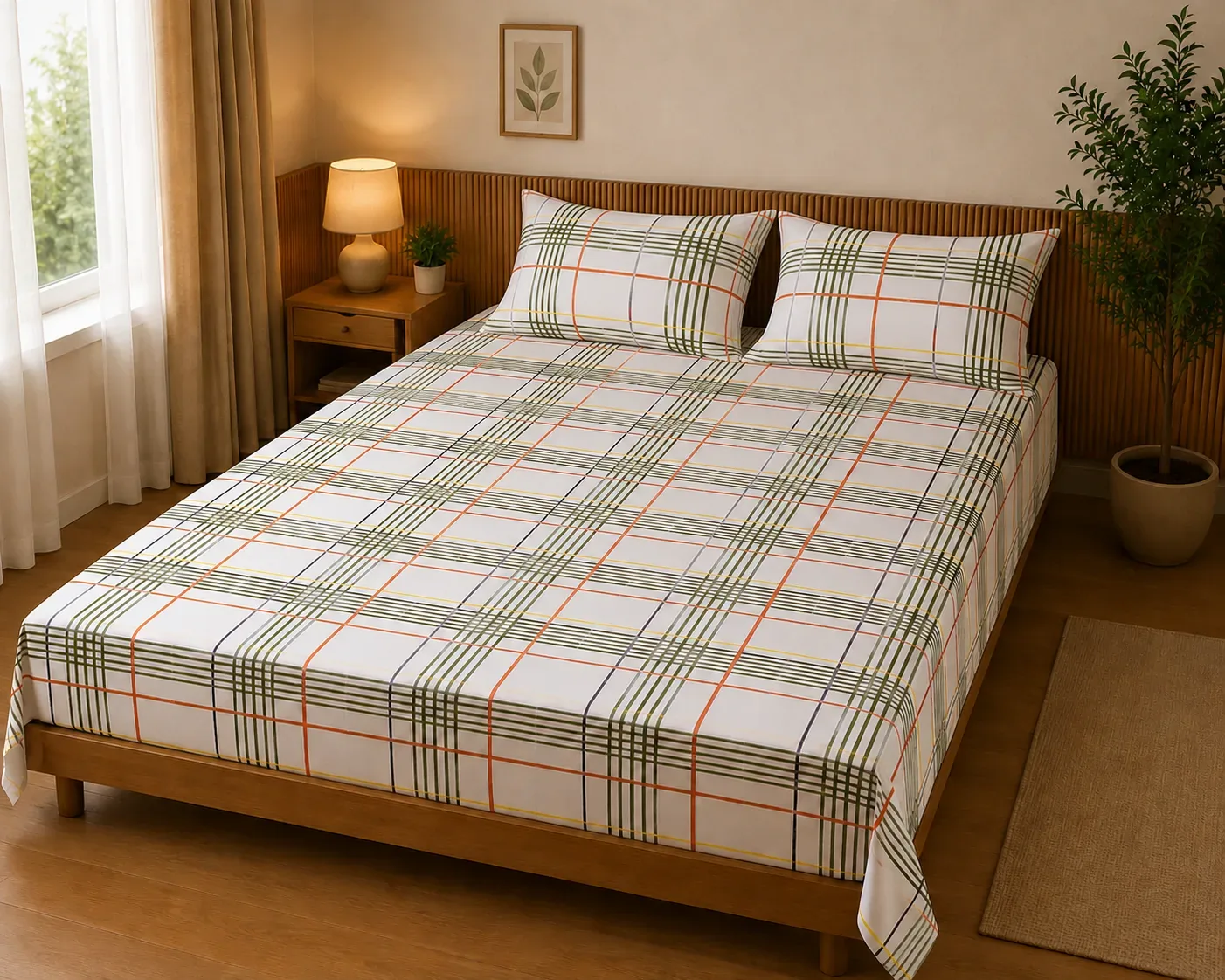 Modern Striped 2 Meter Bedsheet Set with pillow covers