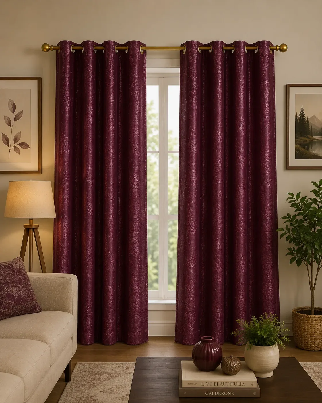 Luxury Wine Red Curtains – 2pcs Set