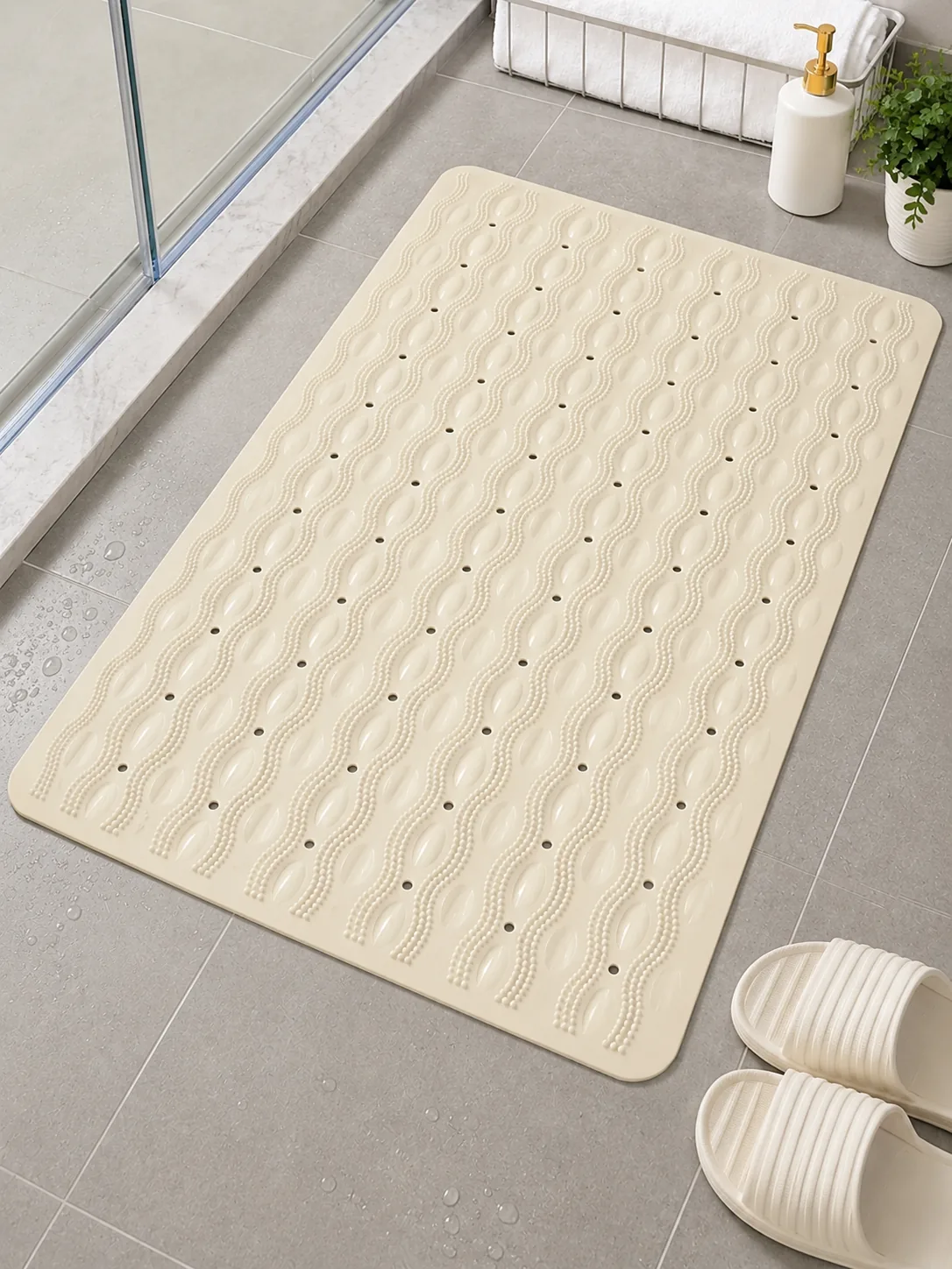 Premium Non-Slip PVC Bathroom Bath Mat – Beige