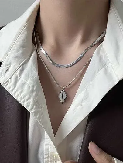 2pcs Titanium chain steel necklace