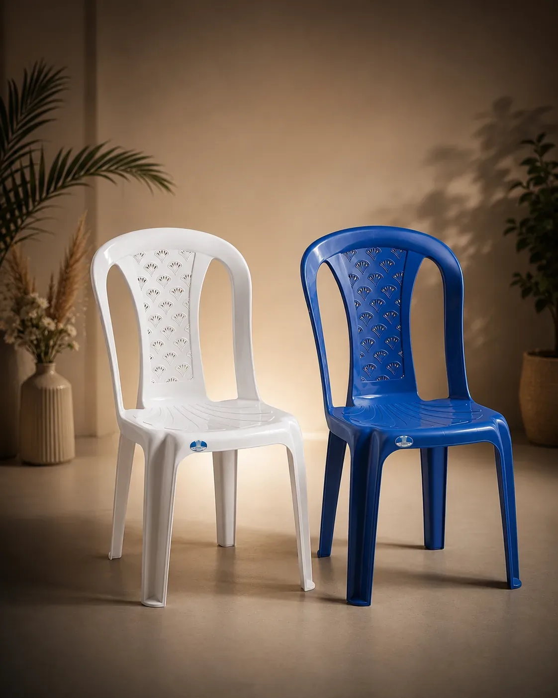 Elegant Comfort Plastic Chair – Blue & White Edition