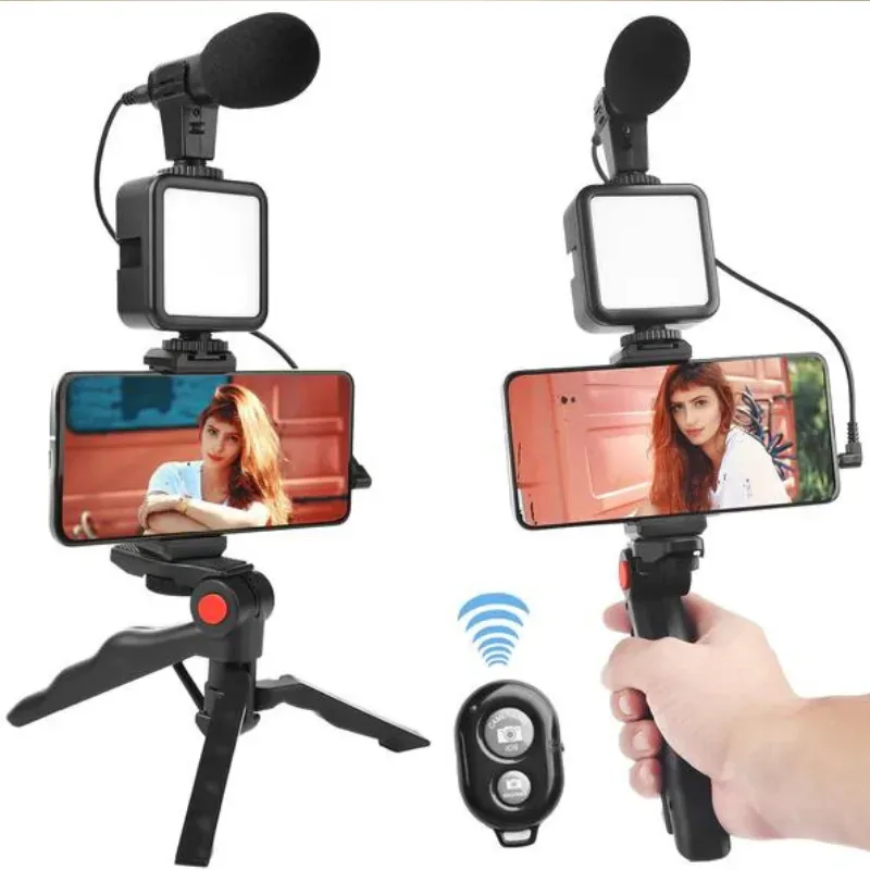 3-in-1 Smartphone Vlogging Kit with LED Light, Microphone & Tripod Grip