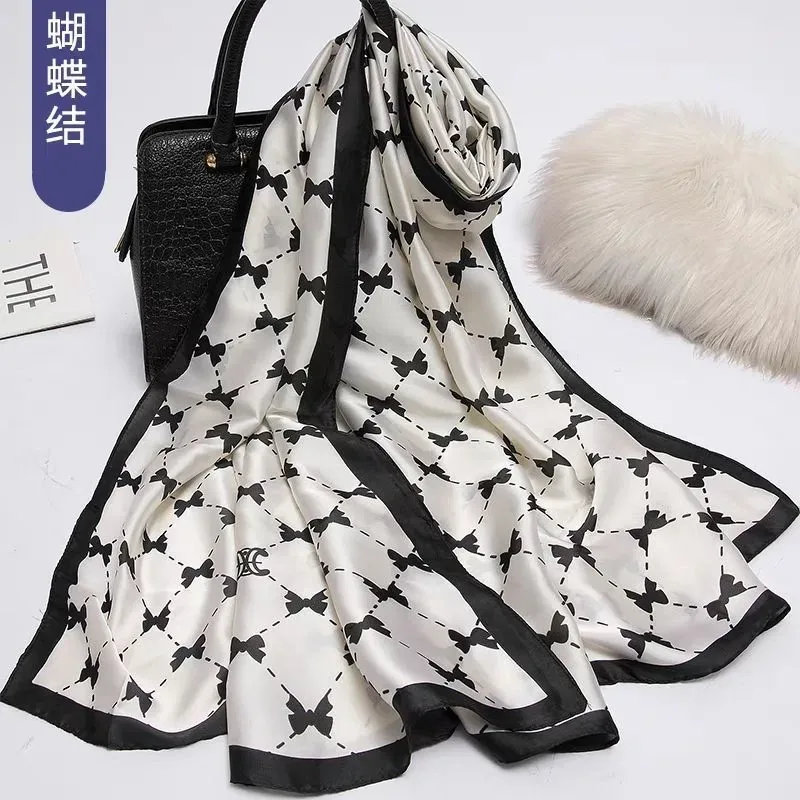 Elegant Butterfly Print Silk-Style Scarf