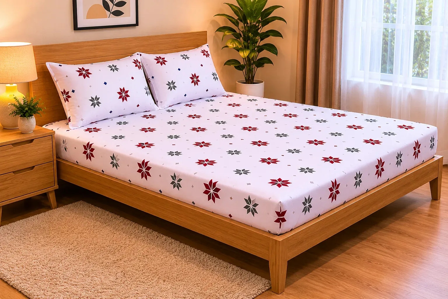 Elegant Star Pattern Bedsheet Set – 2.50m × 2.50m