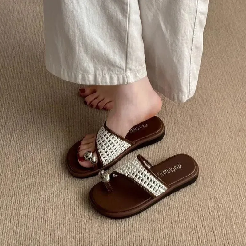 Women’s Retro Summer Slippers Metal Woven Slippers New Design Women’s Daily Casual Slippers