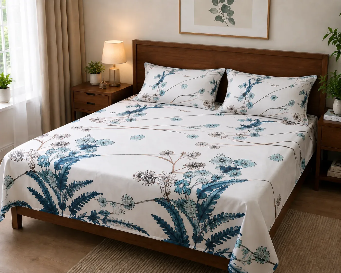 Elegant Floral Printed Bedsheet Set 2X2m