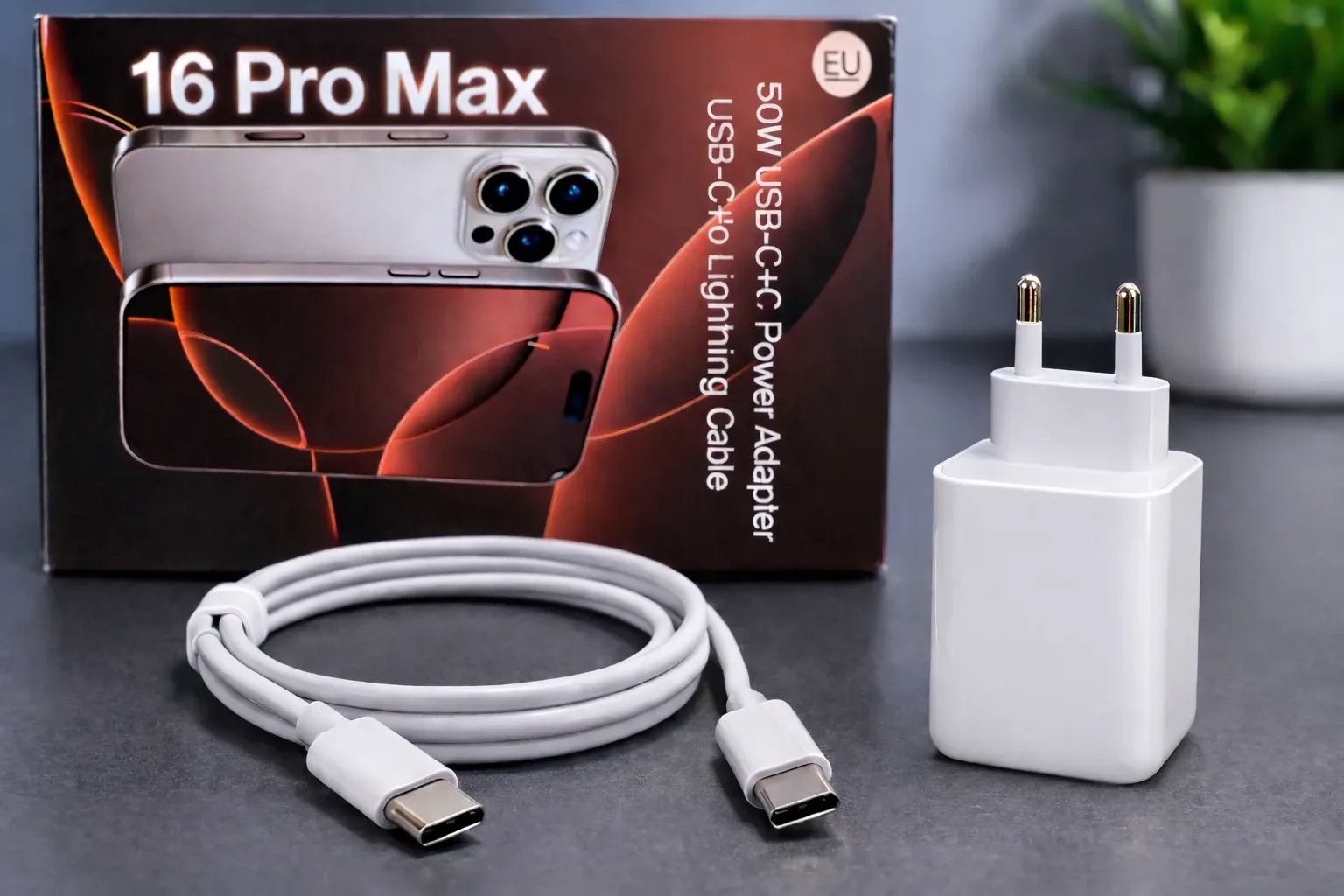 50W Fast Charging Adapter with USB-C to Lightning Cable (EU Plug)