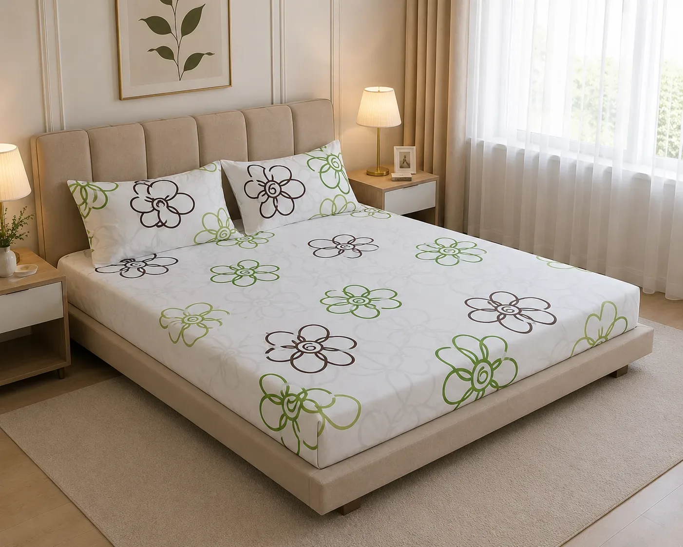 Modern Floral Outline Bedsheet Set – 180cm × 2m