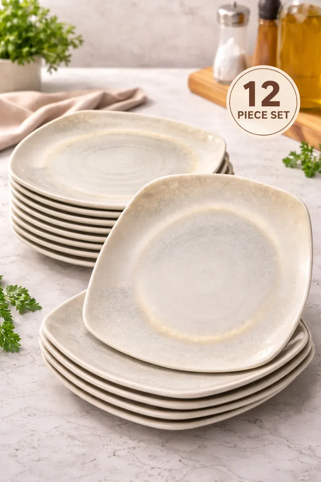 Elegant Square Ceramic Plate Set – 12 Pieces