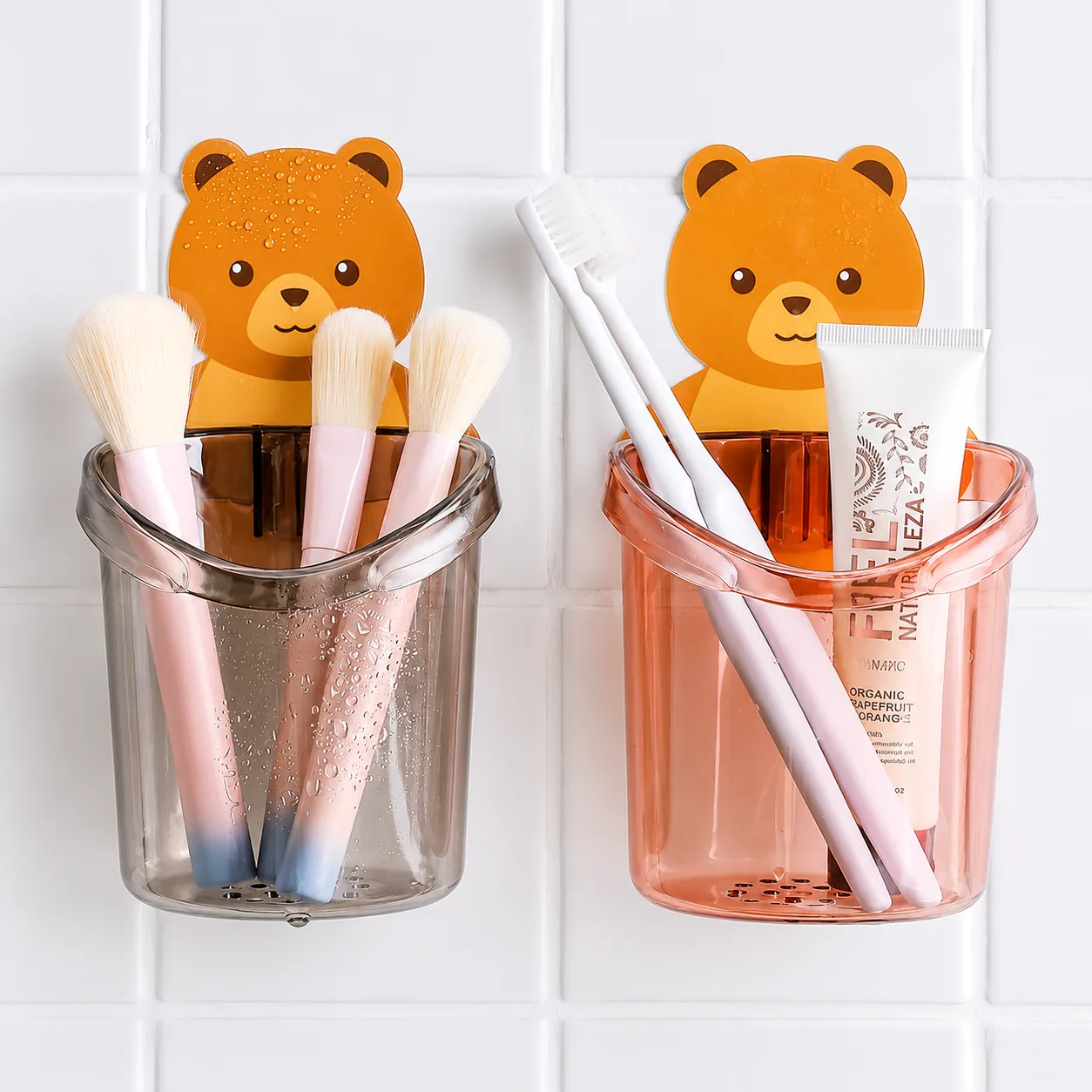 Cute Bear Wall-Mounted Bathroom Storage Cup Holder