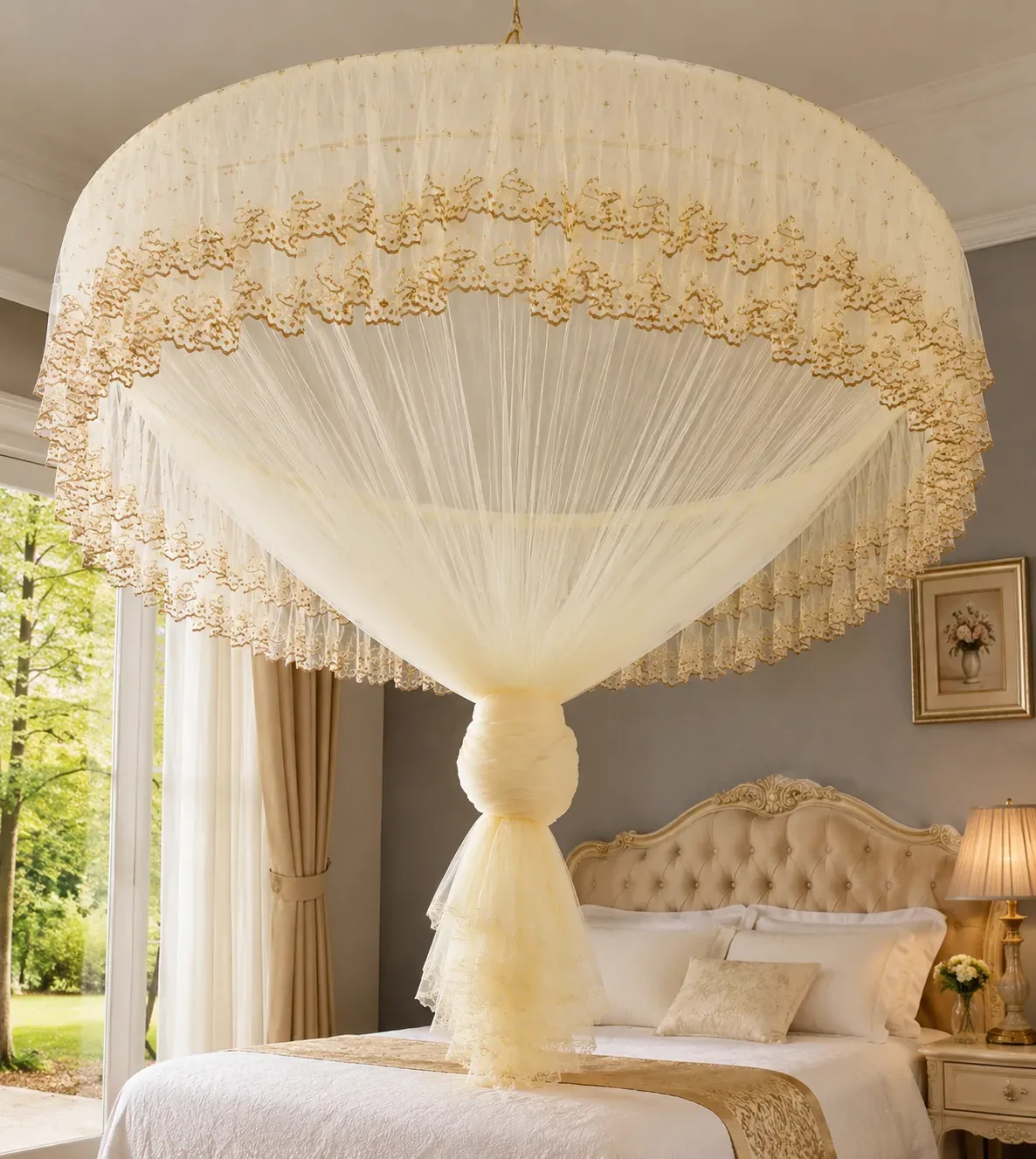 Luxury Lace Round Mosquito Net Canopy