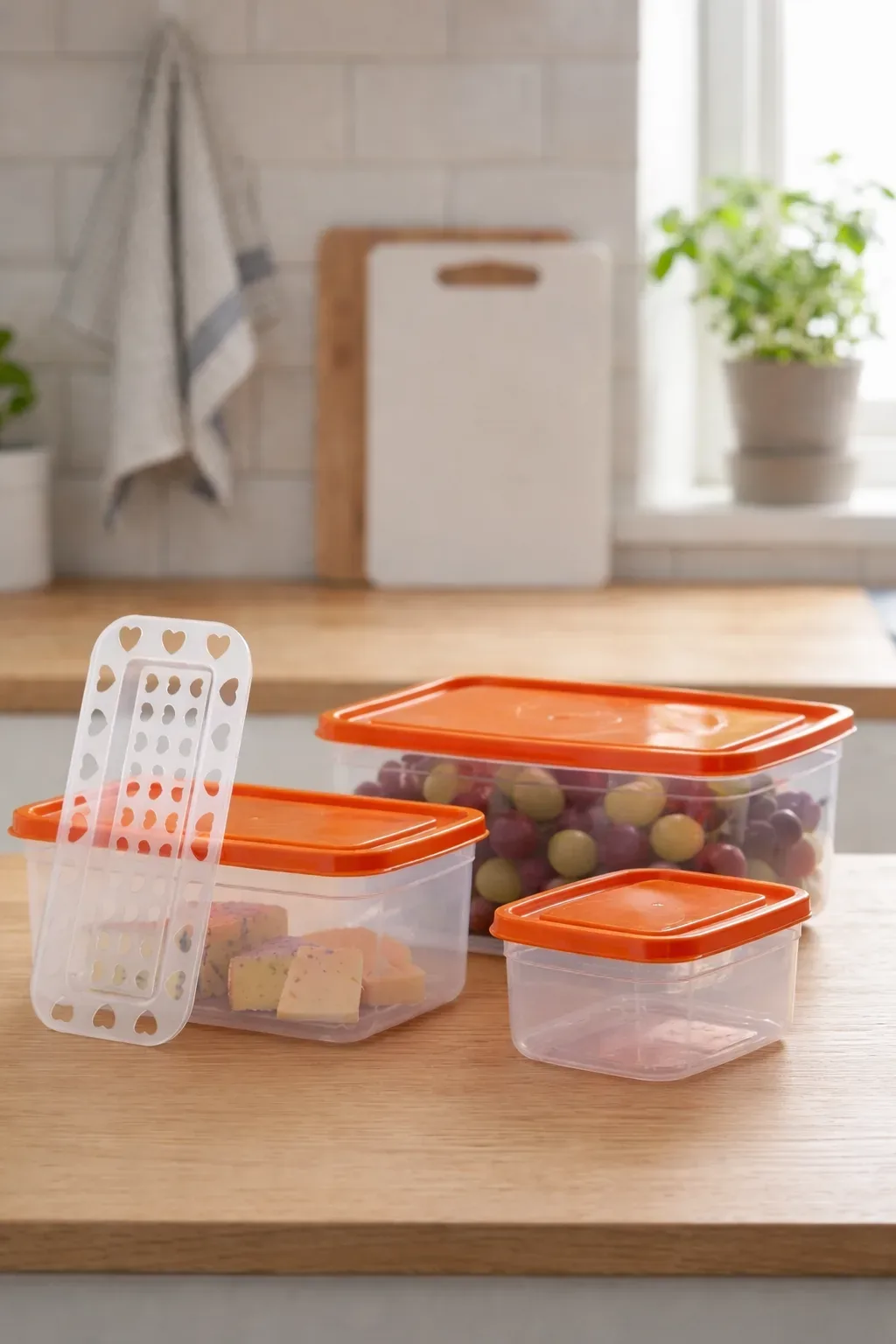 3-Piece Airtight Plastic Food Storage Containers Set (Orange Lid)