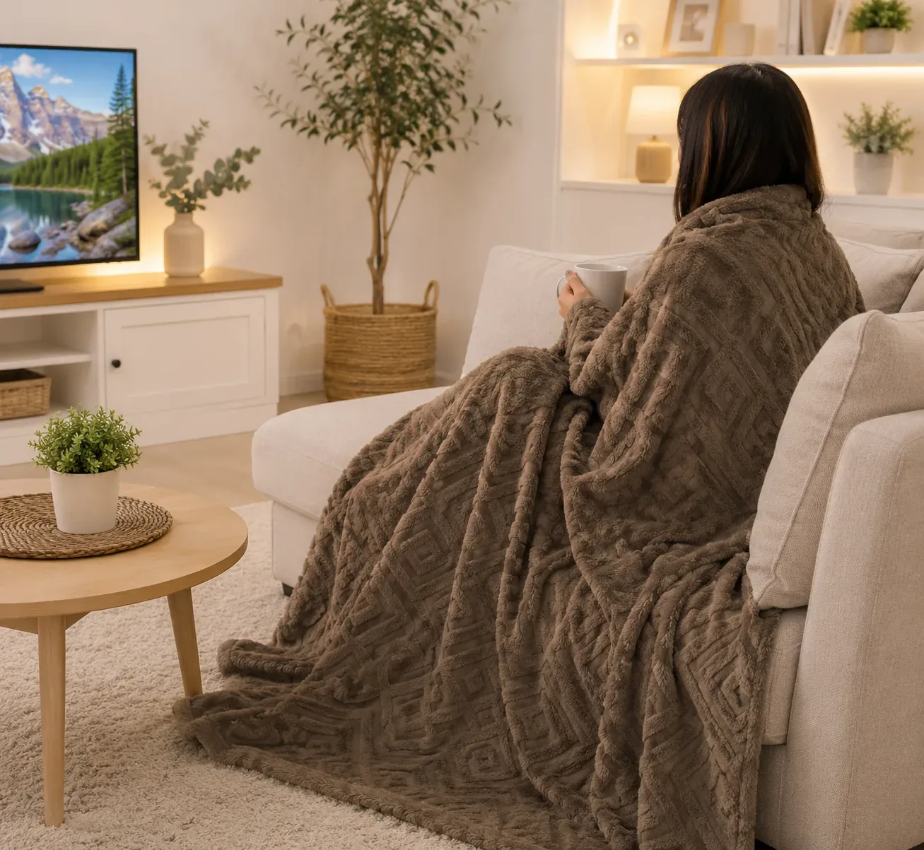 Luxury Brown Plush Blanket – 140cm × 160cm