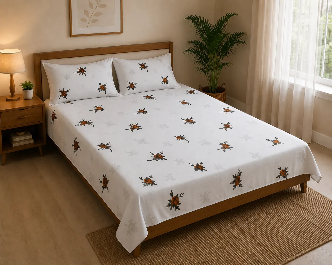 Elegant Floral 2 Meter Bedsheet Set color red and blue flower with pillow covers