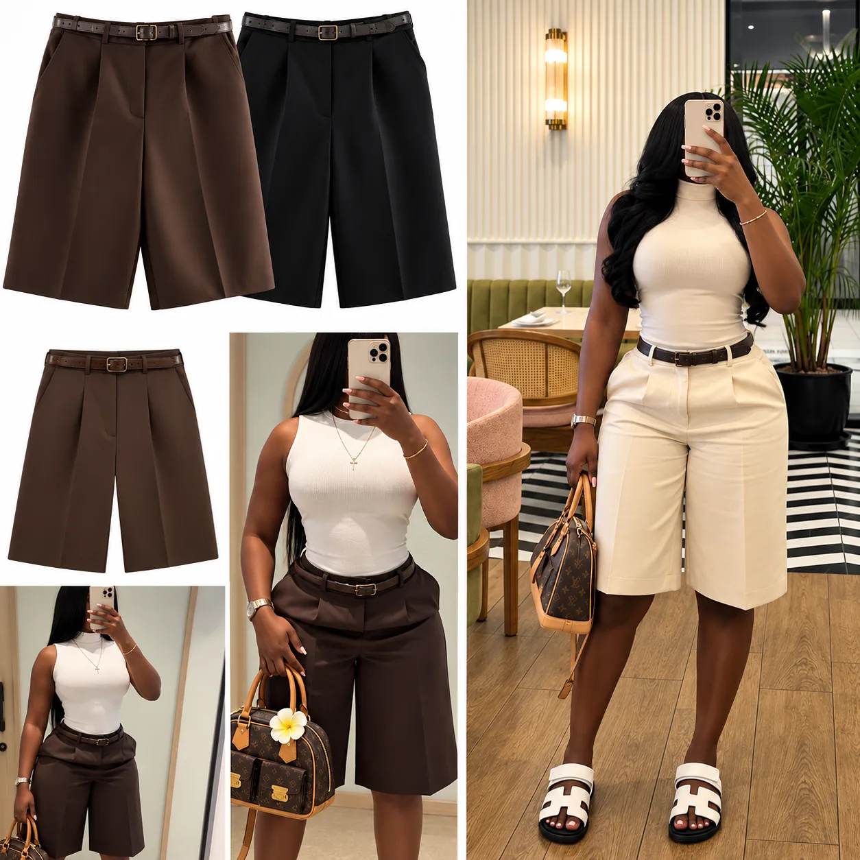 Women’s High-Waisted Brown Wide-Leg Pleated Trousers