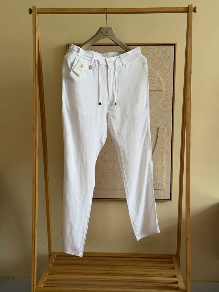 Men’s Linen-Style Casual Trousers – Elastic Waist Drawstring Pants
