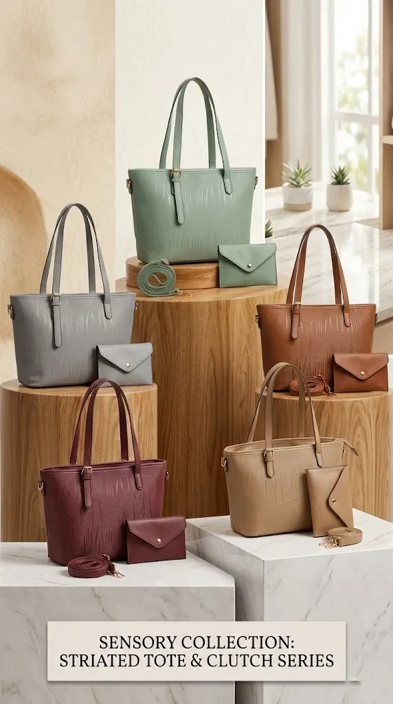 Striated Elegance 3-Piece Tote & Wallet Set