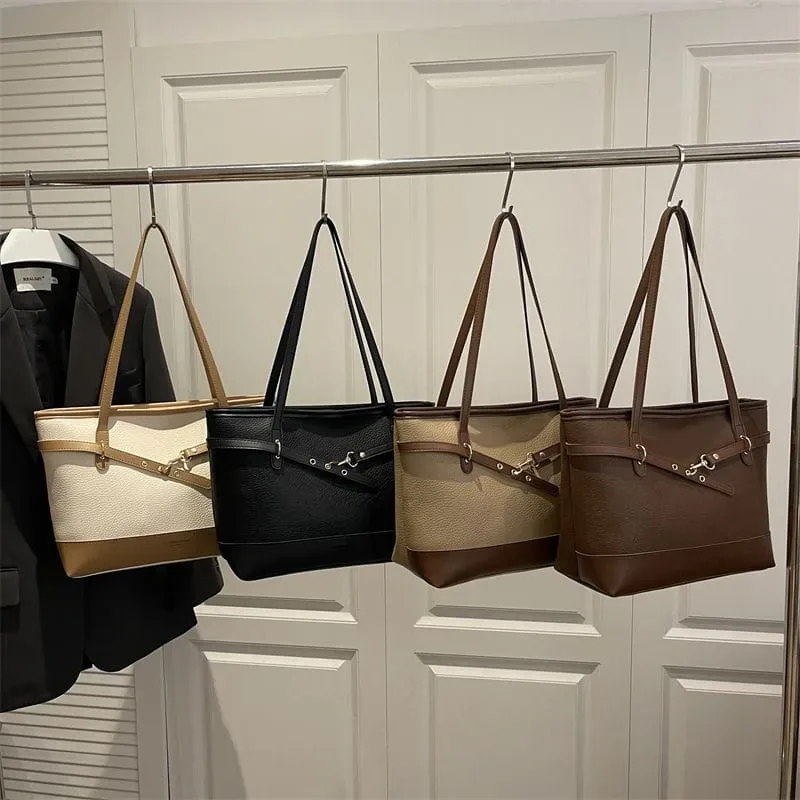 Elegant Duo-Tone Leather Tote Bag