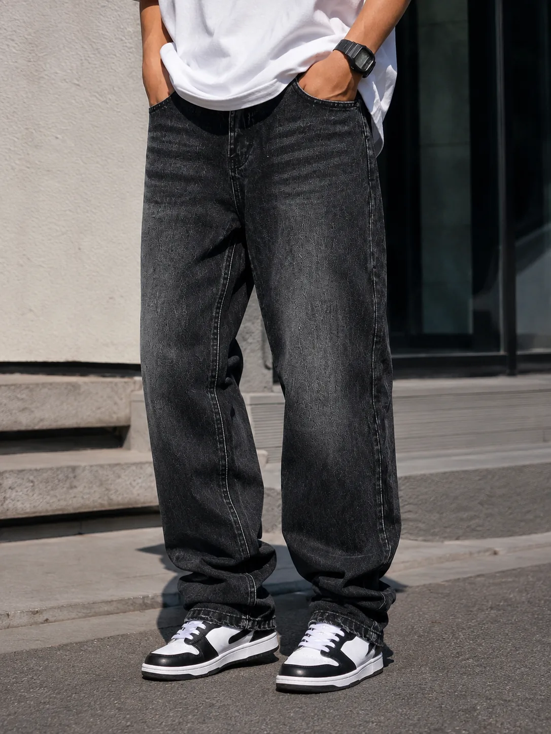 Classic Black Washed Straight-Leg Jeans