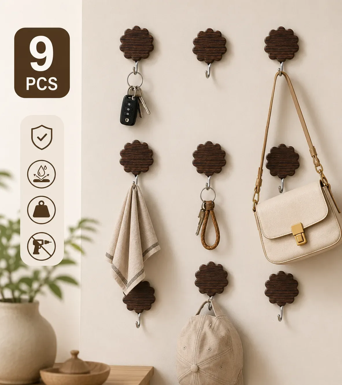 9pcs Wanxin Plastic Wooden Design Fashion Hook