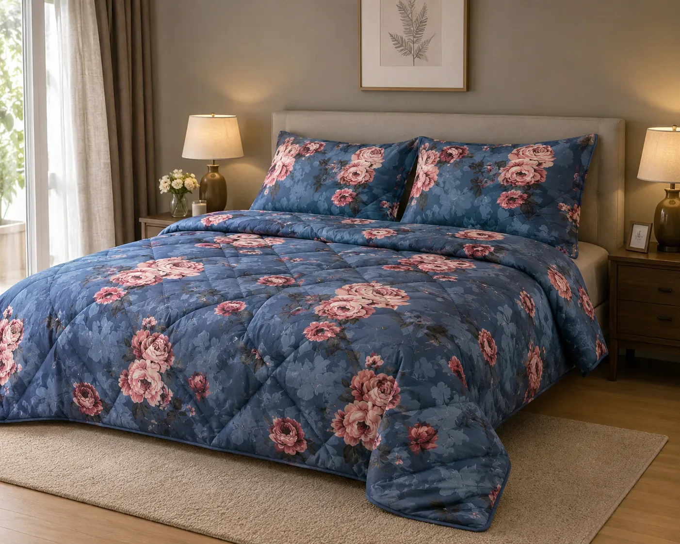 Luxury Floral Bedcover Set with Bedsheet & Pillow Covers – 2m × 2m