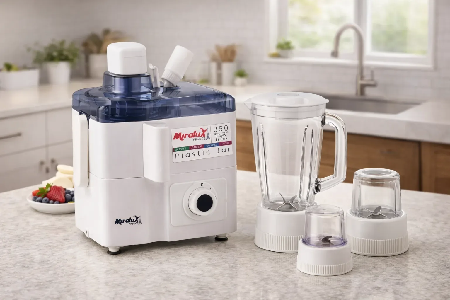Miralux France 4-in-1 Juicer, Blender & Food Processor – 350W (Model MB-203)