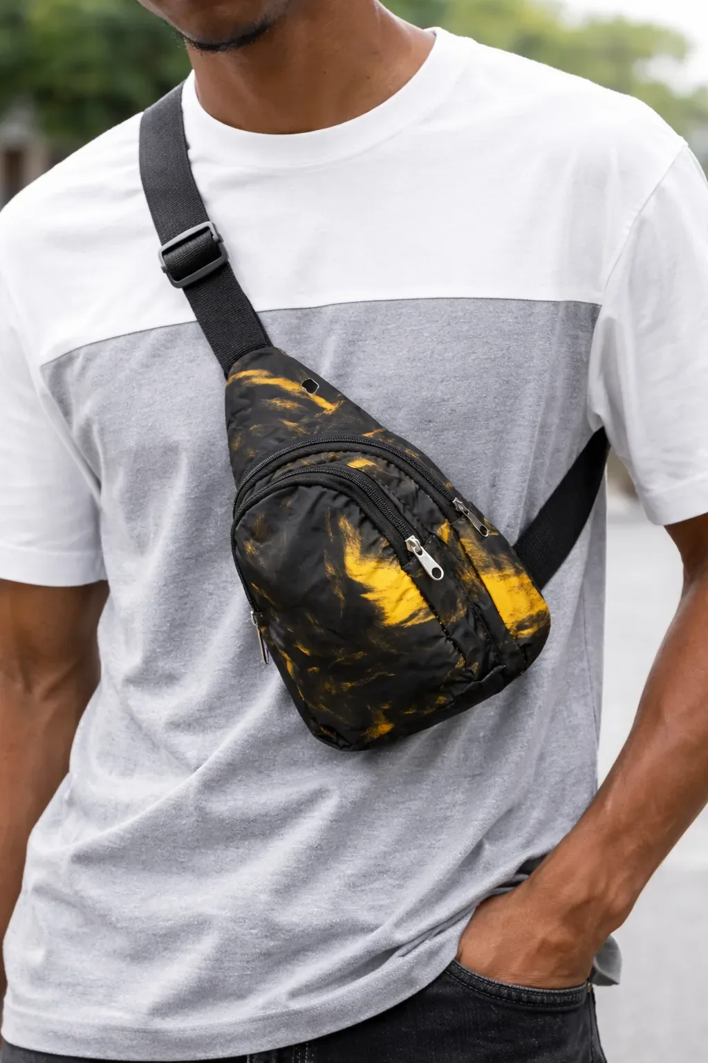 Urban Flame Mini Crossbody Bag – Black & Yellow Edition (Side bag)