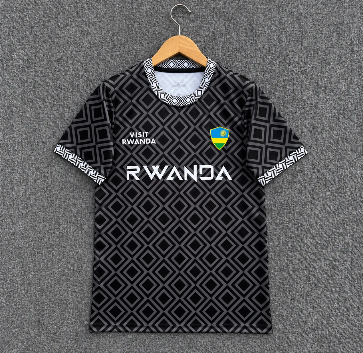 Rwanda Geometric Pattern Football Jersey – Black