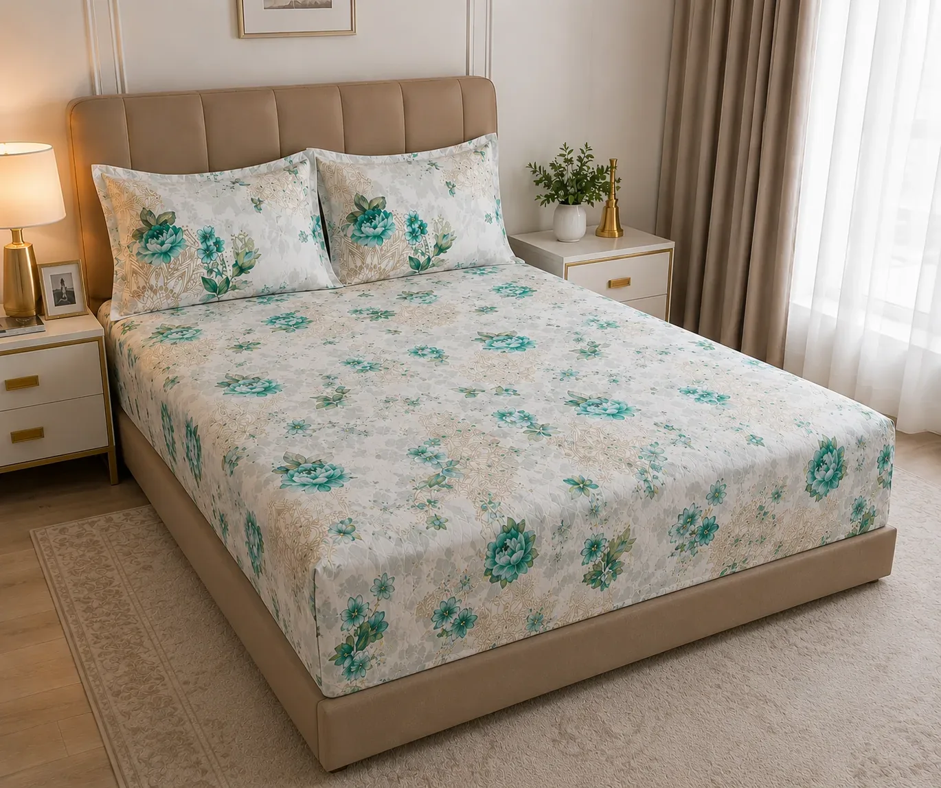 Elegant Floral Bedsheet Set – 140cm x 160cm
