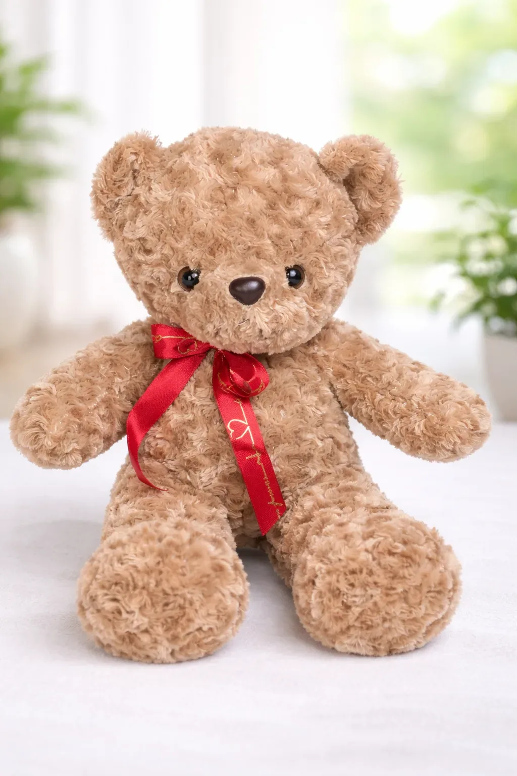 Classic Cuddly Teddy Bear with Red Ribbon