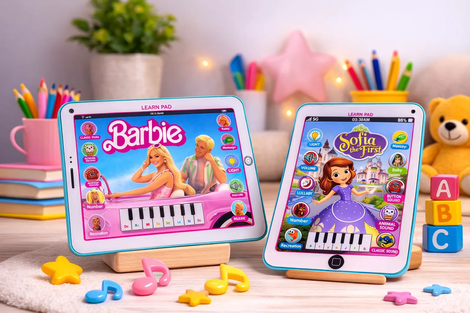 Kids Educational Learn Pad Tablet – Cartoon Edition (Barbie & Princess Themes)