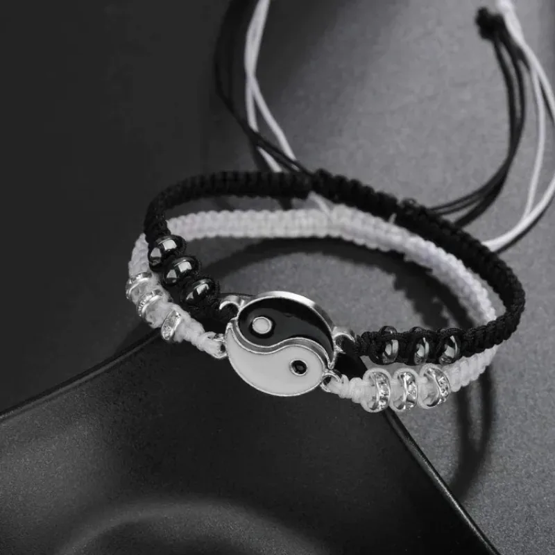 Yin Yang Couple Friendship Bracelet Set (Adjustable Cord) 2 pieces