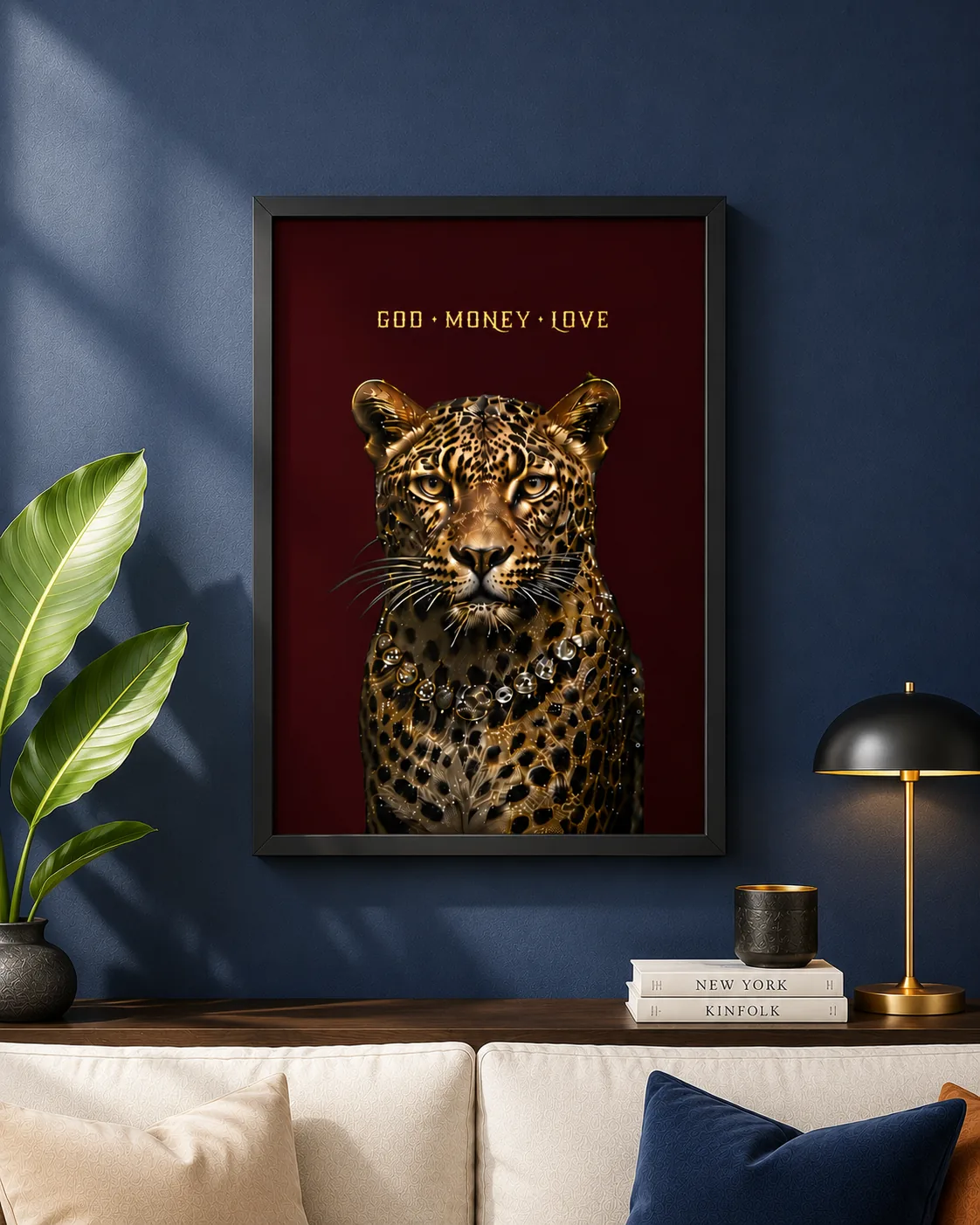 God • Money • Love Leopard – Luxury Framed Wall Art