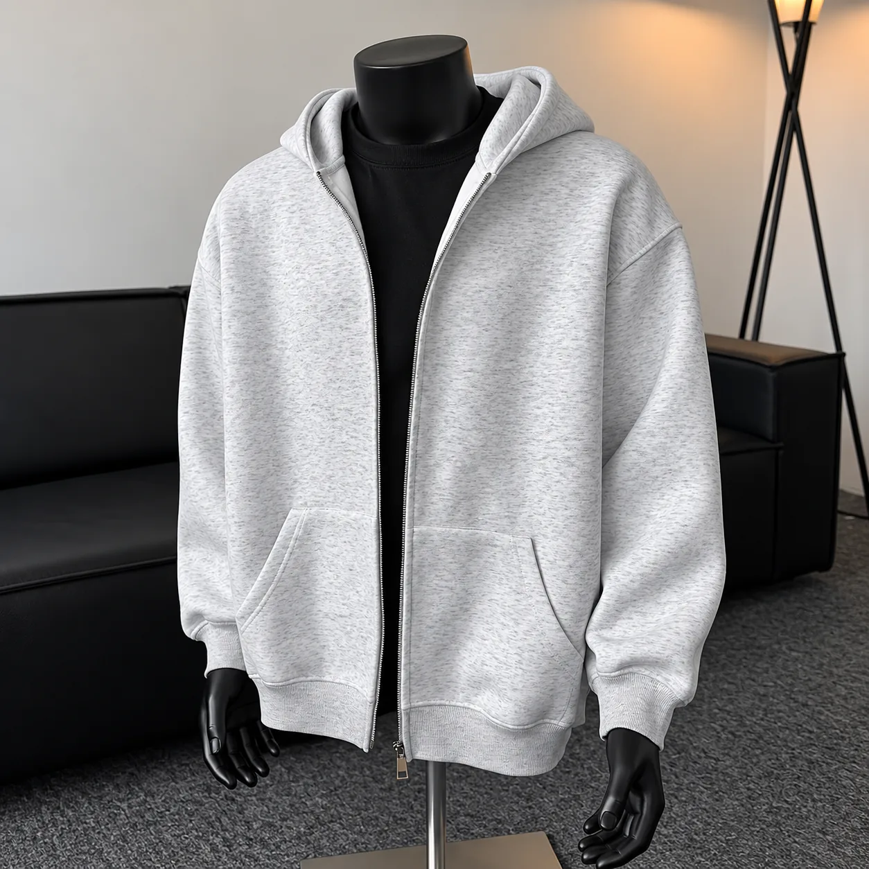 Classic Black & Gray Zip-Up Hoodie