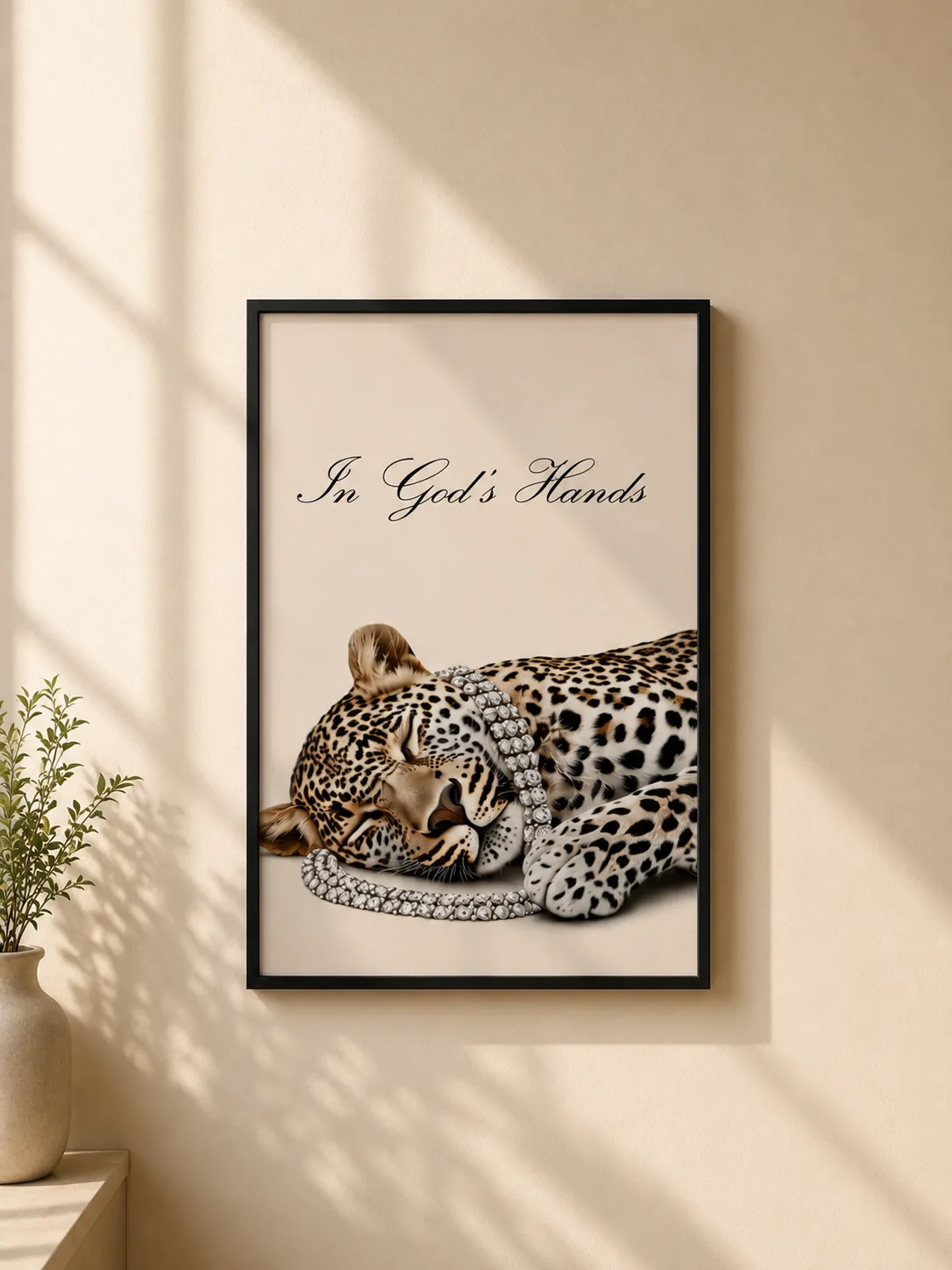 In God's Hands Leopard – Premium Framed Wall Art