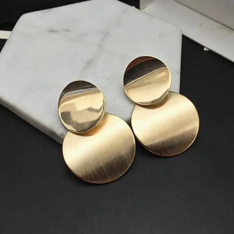 Elegant Gold Double Disc Drop Earrings