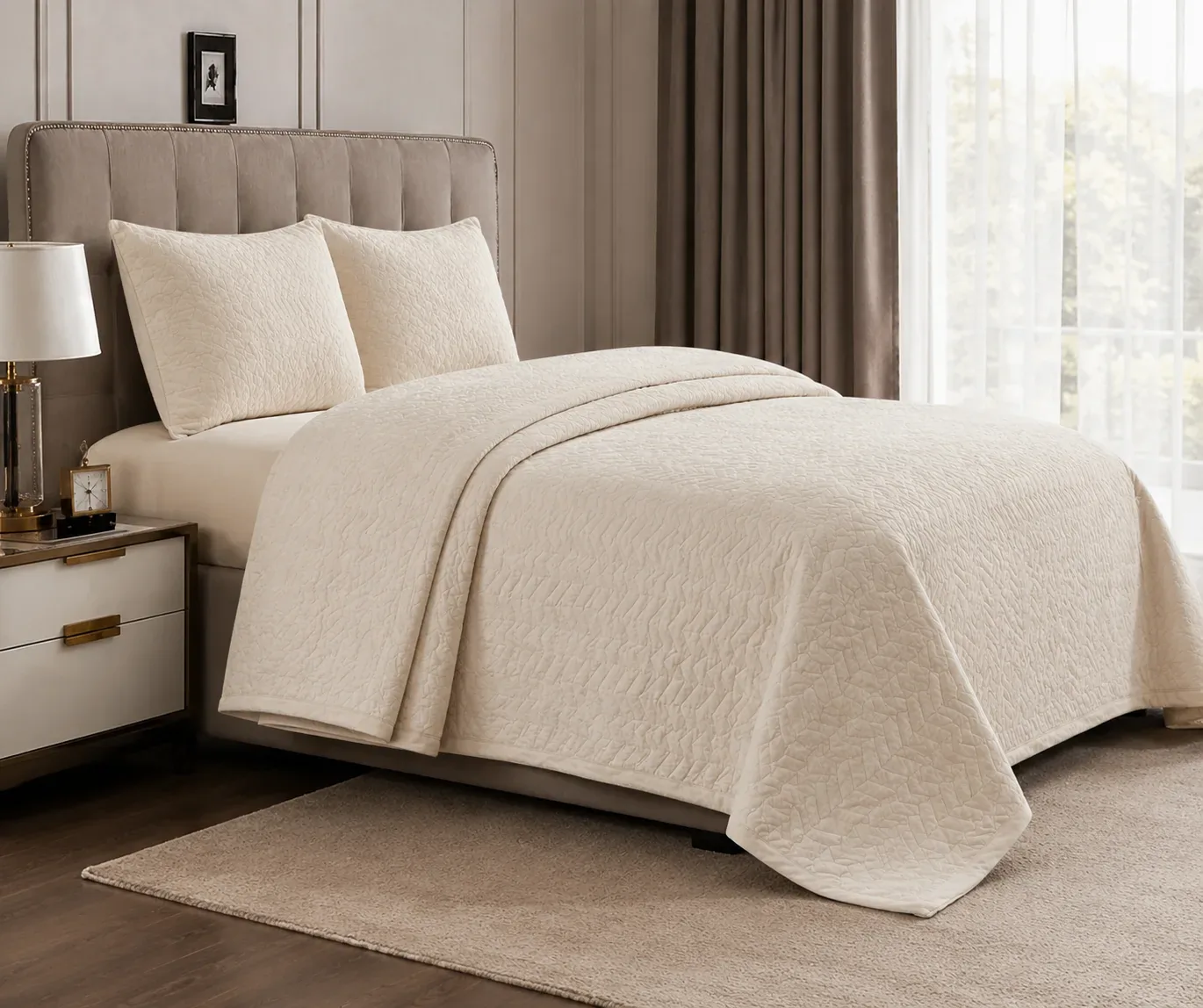 Elegant Beige Bed Cover Set– 2m × 2m