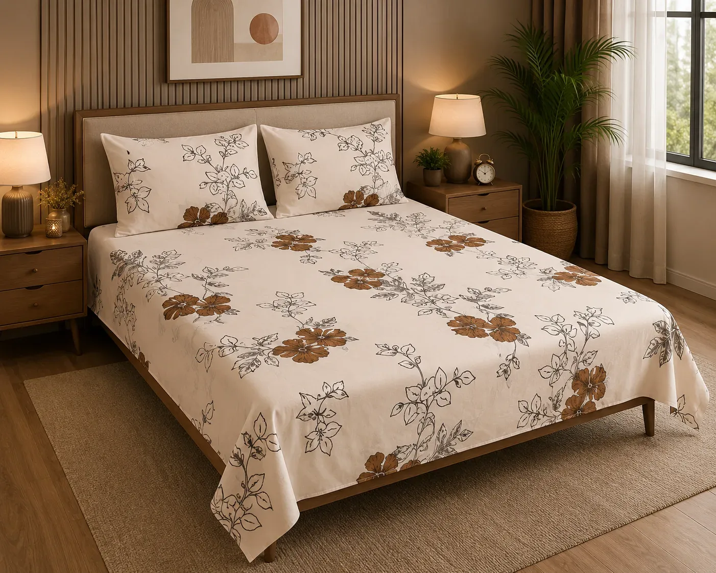 Elegant Floral Bedsheet Set with Pillow Covers – 2 Meter
