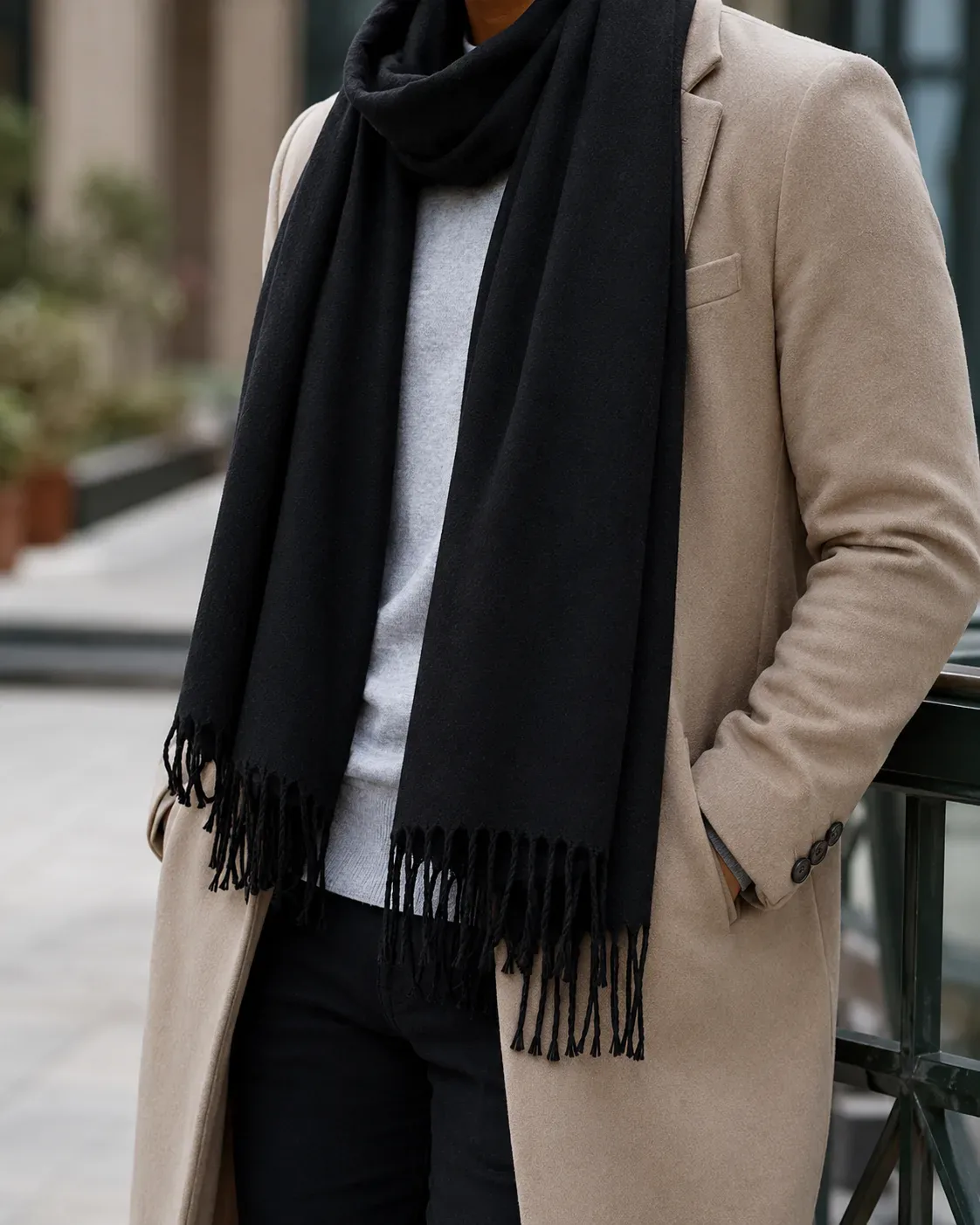 Classic Black Fringe Scarf Shawl