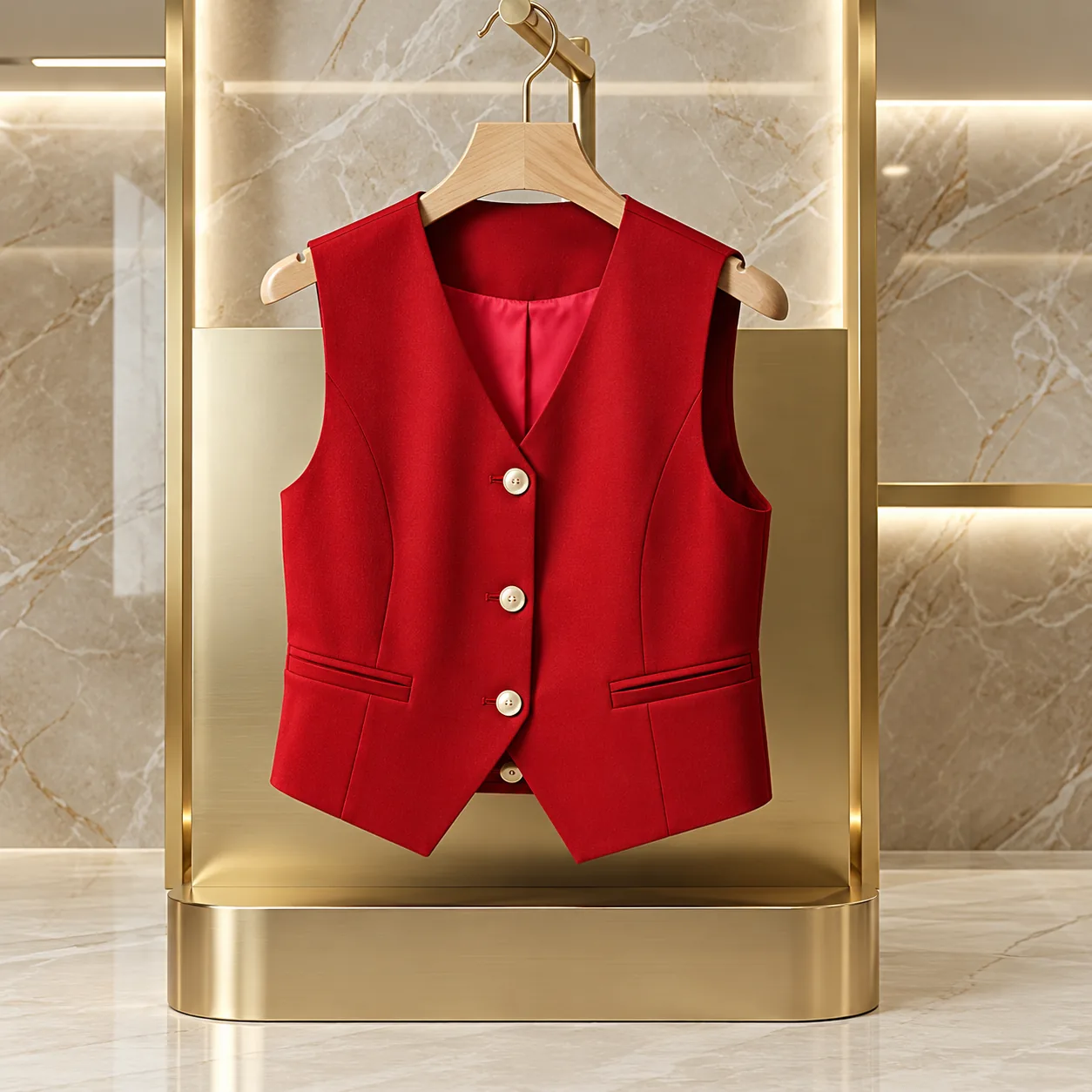 Elegant Red Button-Front Tailored Vest