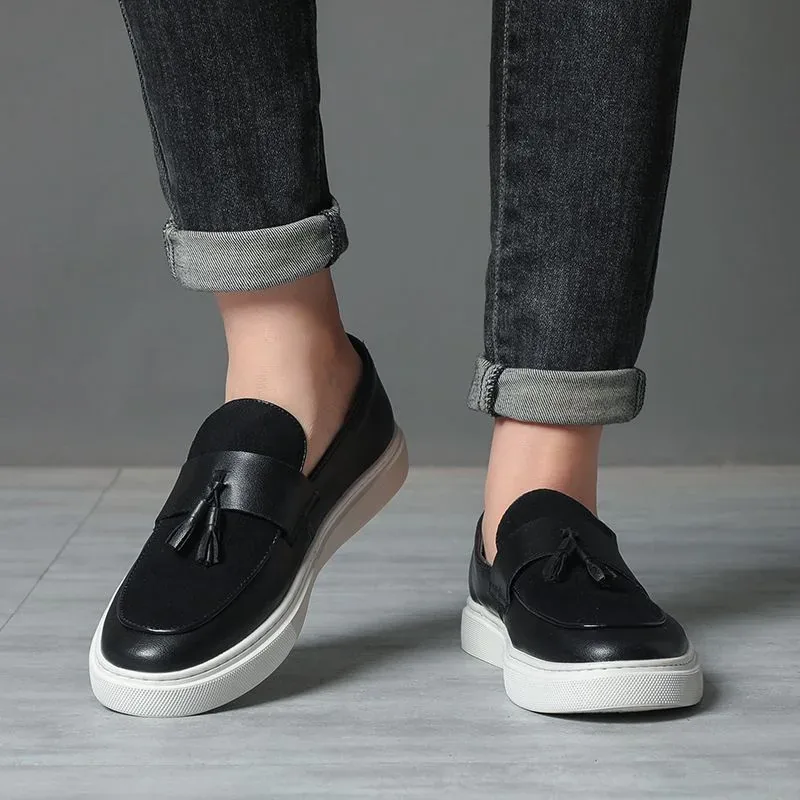 Black Genuine Leather Tassel Detail Men Loafer Shoes