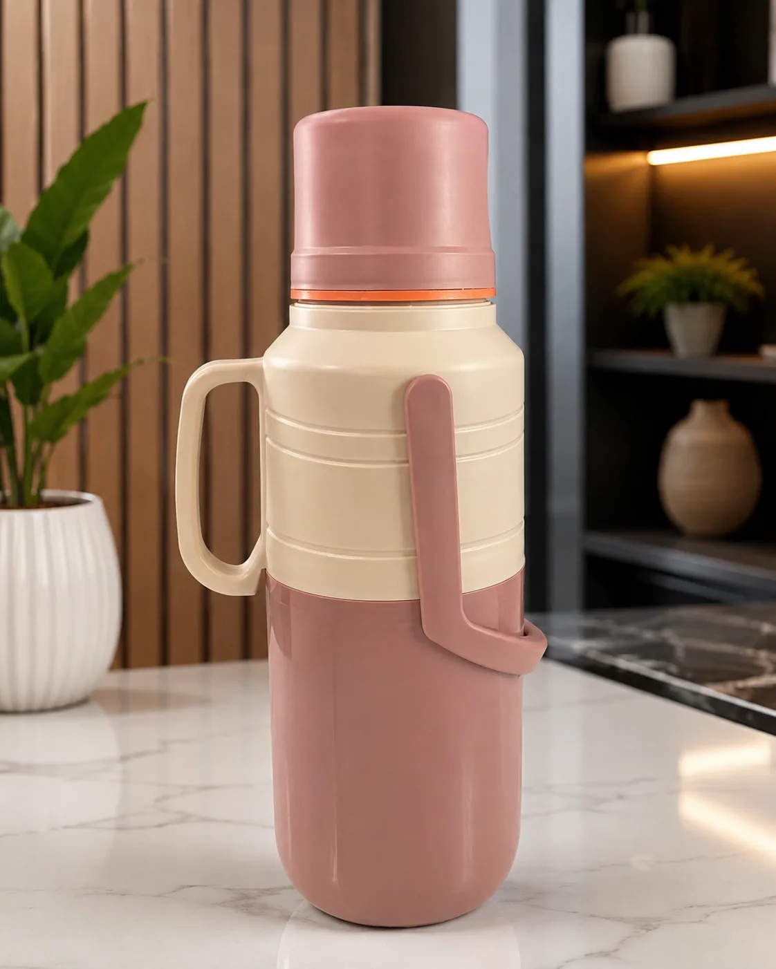Large Insulated Vacuum Flask with Handle & Cup Lid