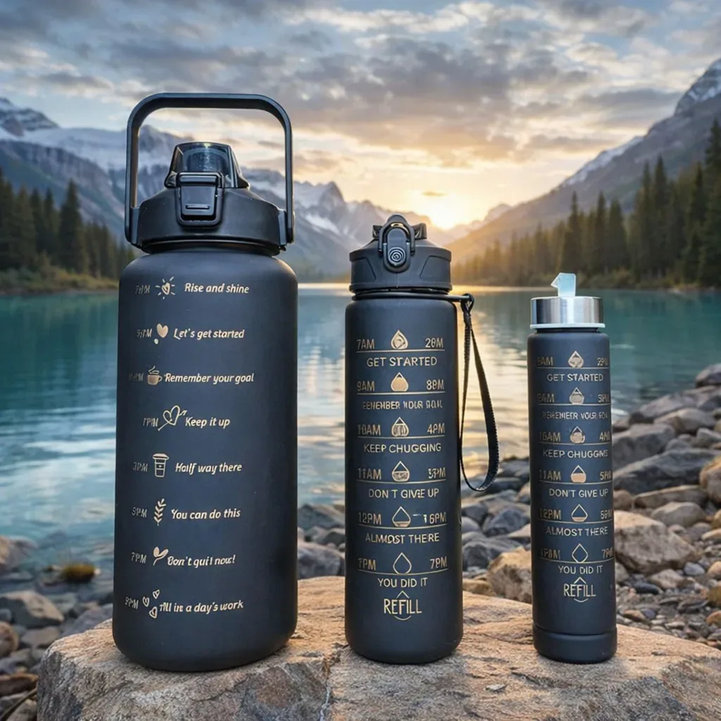 Motivation Time Marker Water Bottle Set (3-Piece Hydration Tracker Bottles)